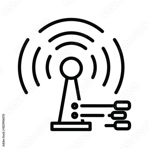 Communication Tower with Wireless Signals and Data Flow Icon