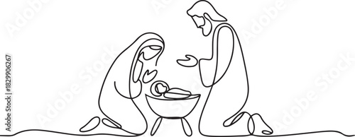continuous line drawing of Nativity of Jesus. one line Icon drawing