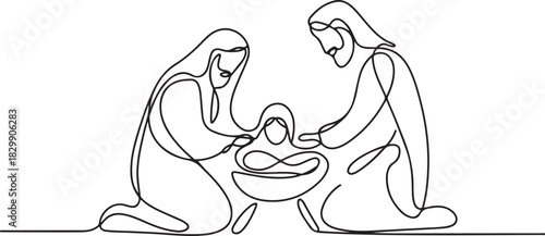 continuous line drawing of Nativity of Jesus. one line Icon drawing