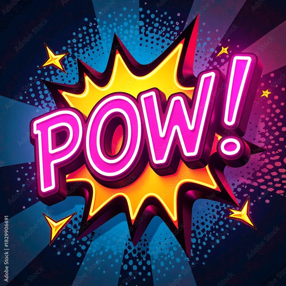 Obraz premium Vibrant Explosion A Dynamic Neon 'POW!' Pop Art Comic Style Design for Impactful Visuals and Graphic Art Projects