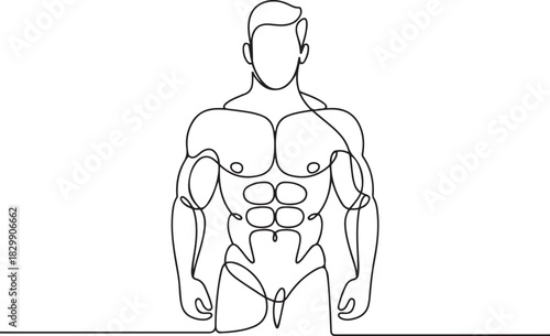 Continuous line male figure naked strong muscular healthy vector. one line Icon drawing