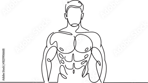 Continuous line male figure naked strong muscular healthy vector. one line Icon drawing