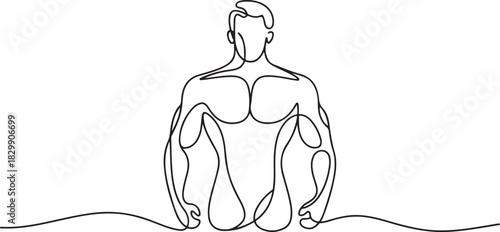 Continuous line male figure naked strong muscular healthy vector. one line Icon drawing