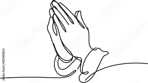 Continuous line art or One Line Drawing of Prayer Hand, linear style and Hand drawn Vector illustrations, outline ,cartoon doodle style. one line Icon drawing