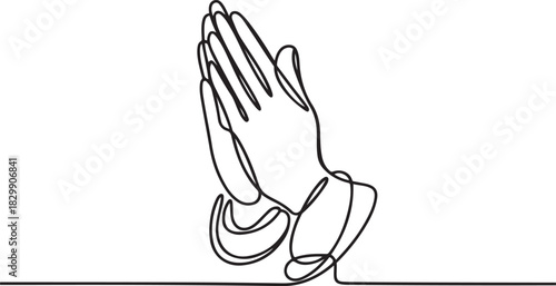 Continuous line art or One Line Drawing of Prayer Hand, linear style and Hand drawn Vector illustrations, outline ,cartoon doodle style. one line Icon drawing
