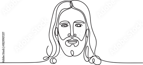 continuous line drawing of Jesus Drawing simple lines. one line Icon drawing