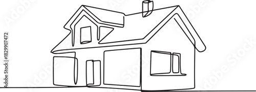 continuous line drawing of house, residential building concept, logo, symbol, construction. one line Icon drawing