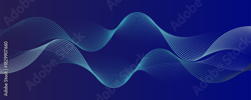 Abstract glowing wave lines on dark blue background. Dark abstract background with Shiny moving line. Modern flowing wavy lines Suit for banner, poster, cover, brochure, flyer, website.
