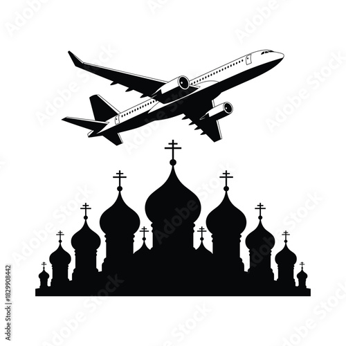 Airplane Over Cathedral Silhouette