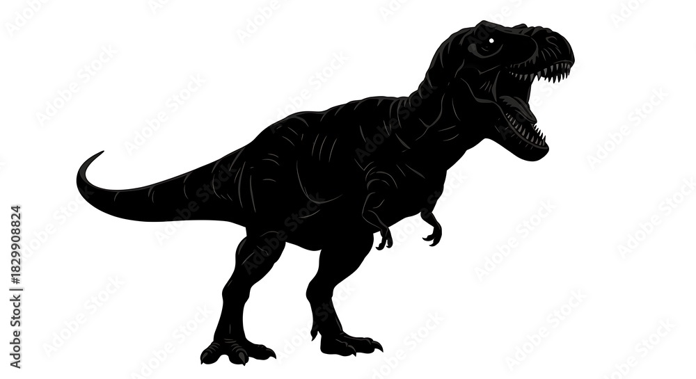 Obraz premium Tyrannosaurus Rex Silhouette Roaring Prehistoric Predator.