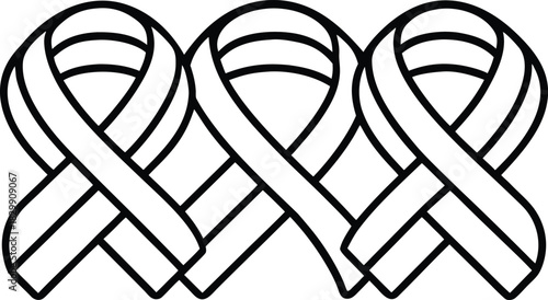 Three outline awareness ribbons icon set for support concept