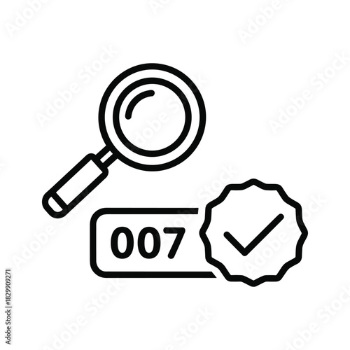 Magnifying Glass Examining '007' Code with Verified Checkmark Badge Icon