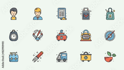 Collection of Business and Technology Icons.