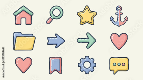 Collection of Colorful Web and UI Icons for Digital Design.