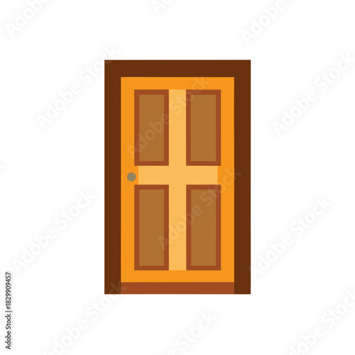 Illustration of a brown and orange wooden panel door on transparent background
