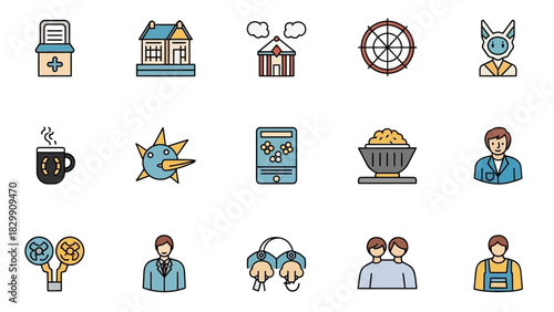 Collection of diverse icons representing various aspects of life and business.