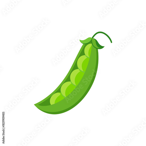 Illustration of a green pea pod with visible peas on transparent background