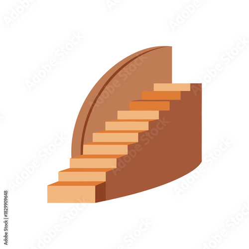 Illustration of a staircase with curved wall design on transparent background