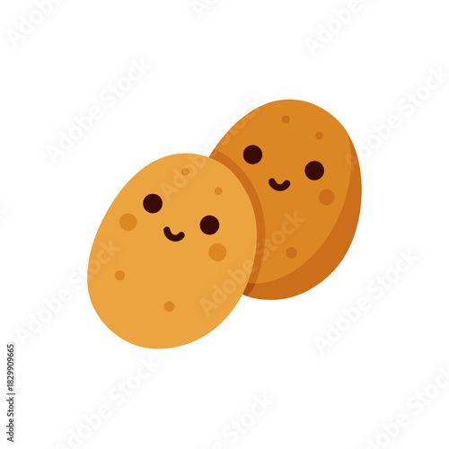 Two cute potatoes with smiling faces illustration on transparent background