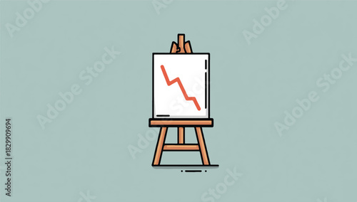 Cartoon style painting on an easel showing a declining trend line