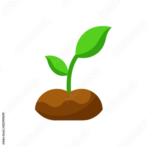 Green sprout growing from soil with leaves visible on transparent background