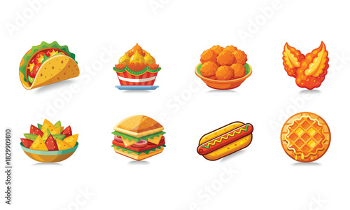 Collection of delicious fast food icons and illustrations