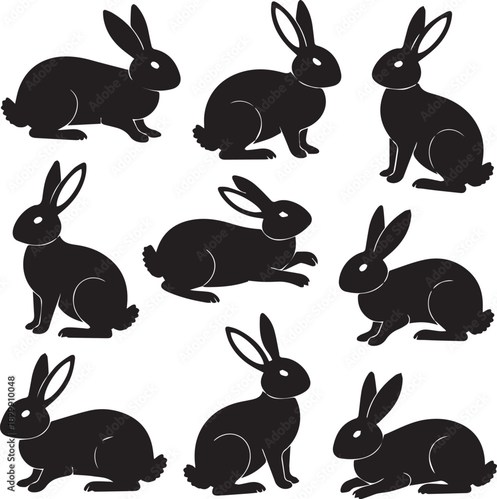 Obraz premium Black Bunny Silhouette Vector Image Rabbit Pattern