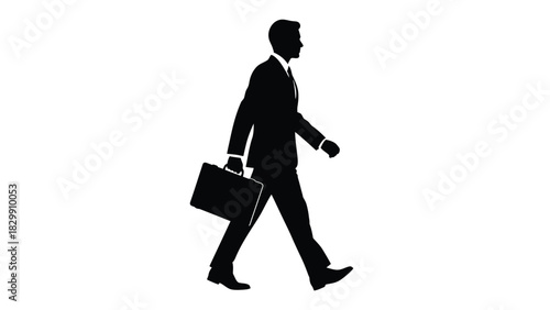 Businessman Walking with Briefcase Silhouette Vector Illustration