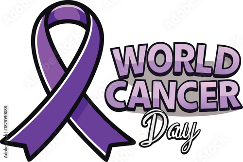 World cancer day purple ribbon logo illustration concept design