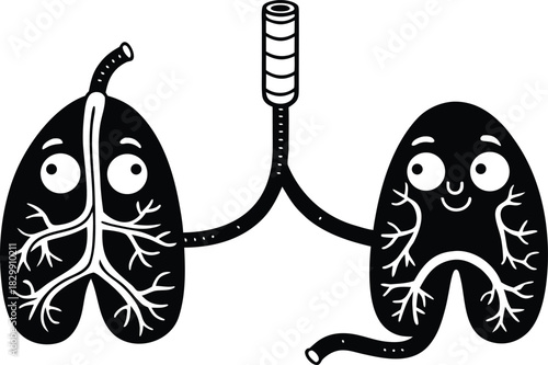 Smiling cartoon human lungs, bronchial tubes, and trachea health