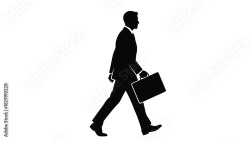 Walking Businessman Silhouette Holding a Briefcase Vector Illustration
