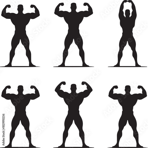 Bodybuilder Silhouette Collection Demonstrating Muscular Physique and Strength