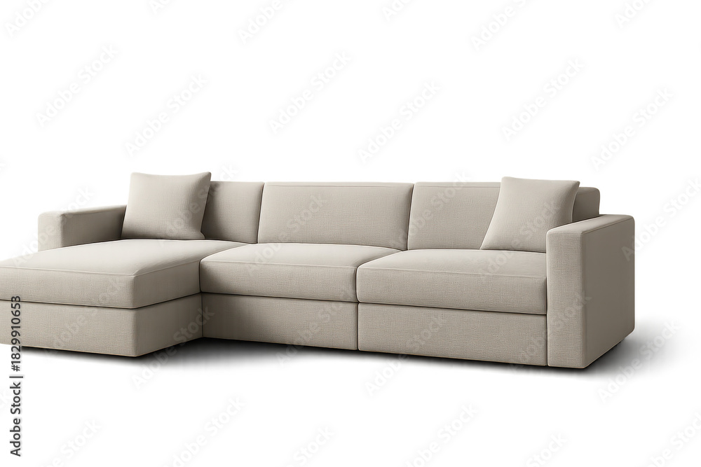Obraz premium Elegant beige sectional sofa isolated on transparent background, modern design