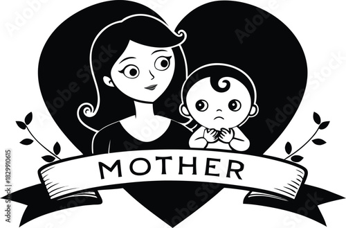 Mother and baby stylized illustration, love and family concept