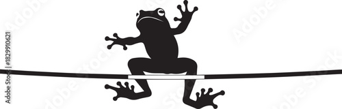 Silhouette of a frog balancing on a thin line