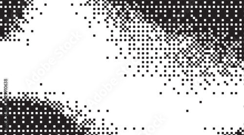 Pixelated Squares Black and White Shapes Distorted Patterns Edges Background Use, creating dynamic visuals with abstract elements, ideal for textures or artistic digital designs