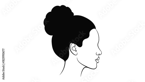 Minimalist Woman Profile Vector Illustration with High Bun Hairstyle