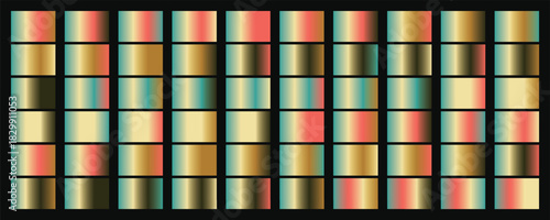 Retro Gradient Palette, Teal, Gold, Coral, Squares, Smooth Color Transitions for Designs and Backgrounds