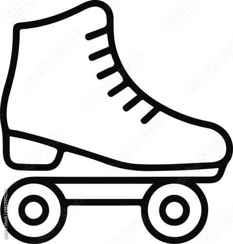 Roller skate icon outline illustration, Simple black-and-white outline of a classic roller skate, ideal for apps, infographics, sports graphics, and recreational activity concepts.

