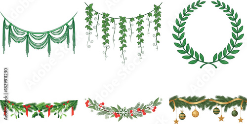 Festive christmas wreaths and garlands isolated on transparent background, perfect for adding holiday cheer to designs