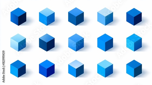 Fifteen blue cubes arranged in rows against a white background, gradient shades Free Download Fifteen blue cubes arranged in rows against a white background, gradient shades - GFXLoad