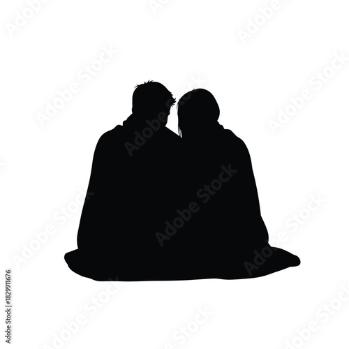 Two people sitting together silhouette