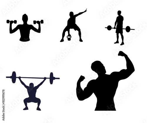 Strength Training Silhouette Icons Set