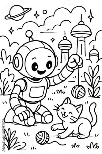 Adorable Astronaut in Space with Planets Stars and Rocket Coloring Page for Kids Educational Science Activity Printable Art