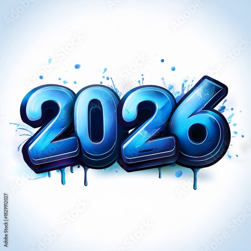 2026 3D Graffity Colorful Design, Modern and Creative Happy New Year Cellibration With White Background.