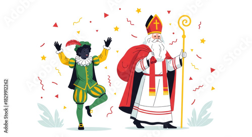 Wallpaper Mural Sinterklaas greeting card. Festive day in Netherlands, Belgium. Saint Nicholas and Zwarte Piet on Dutch city. Holland holiday Celebration concept for children european party in day five december Torontodigital.ca