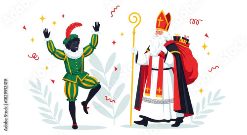 Wallpaper Mural Sinterklaas greeting card. Festive day in Netherlands, Belgium. Saint Nicholas and Zwarte Piet on Dutch city. Holland holiday Celebration concept for children european party in day five december Torontodigital.ca