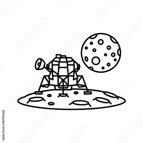 Lunar Lander on Moon Surface with Cratered Moon Outline Icon