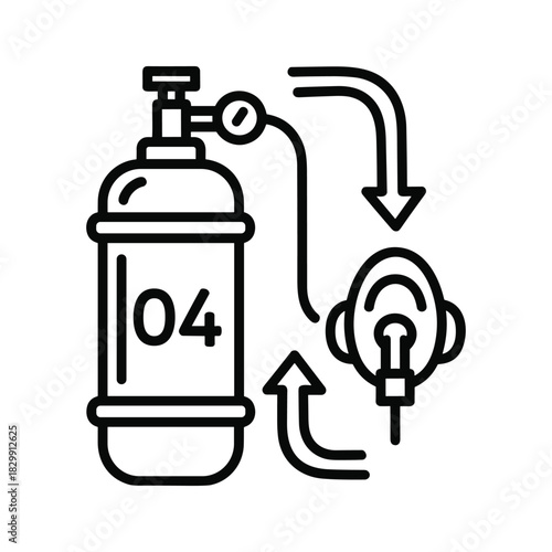 Oxygen Tank and Mask Outline Icon for Medical Respiration Support