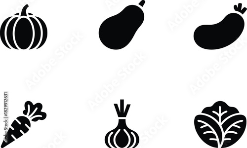 Assorted vegetables in vector format including pumpkin and eggplant